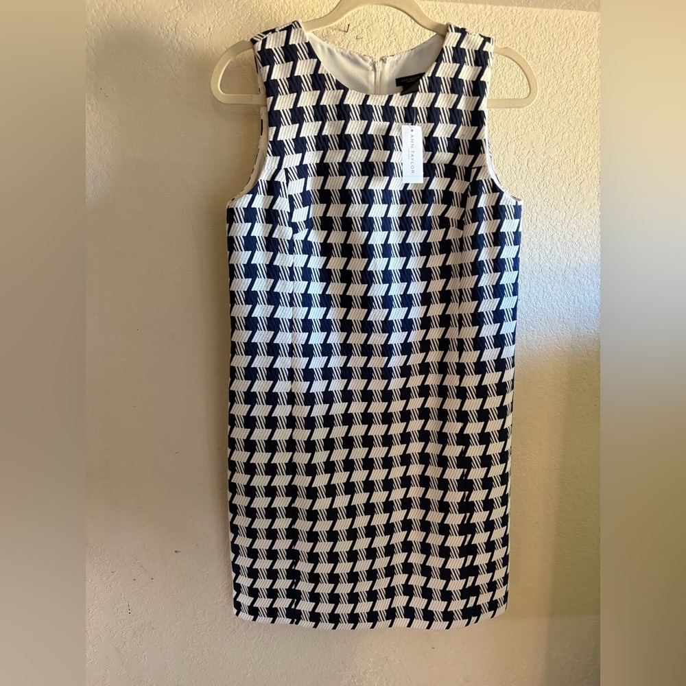 Ann Taylor White and Blue Sheath Midi Dress